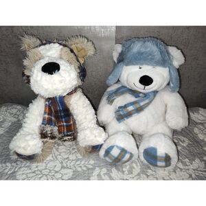 Great Treasures Puppy Dog Plaid Scarf & Polar Bear Plushies
